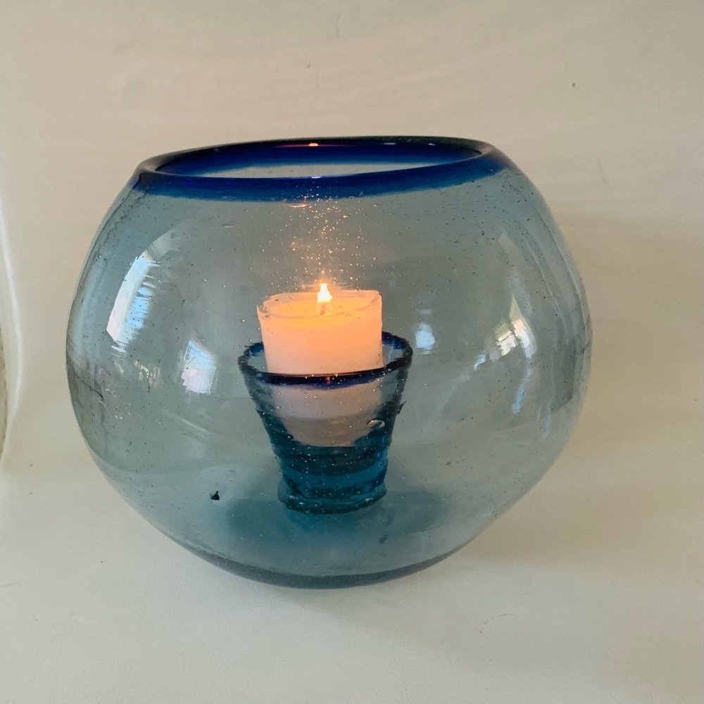 Hand Blow Mexican Glass Candle Light Round